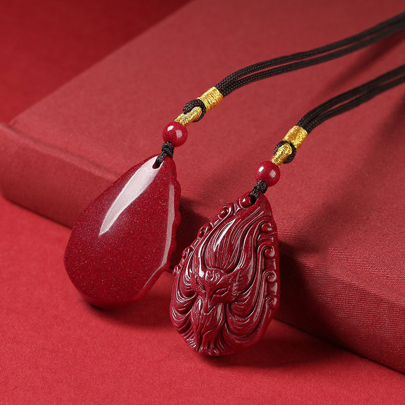 Cinnabar Nine-Tailed Fox Pendant Necklace – Talisman for Love, Luck, Prosperity, and Protection