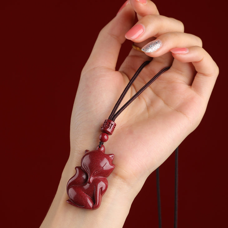 Cinnabar Nine-Tailed Fox Pendant Necklace ❀ – Talisman for Love, Luck, Prosperity, and Protection