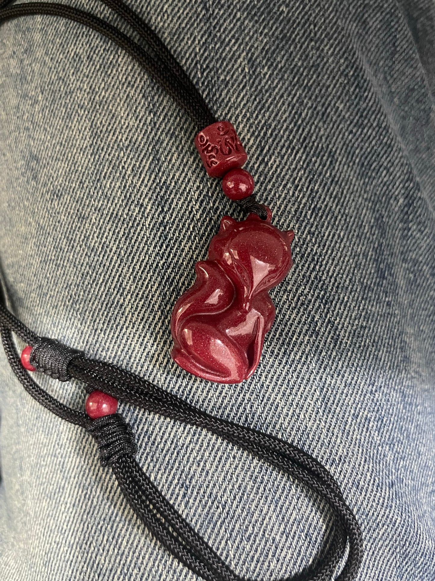 Cinnabar Nine-Tailed Fox Pendant Necklace ❀ – Talisman for Love, Luck, Prosperity, and Protection