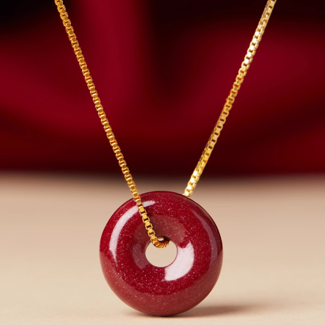 24K Gold Cinnabar Guardian Vortex Pendant – Ancient Chinese Energy Disc Necklace for Modern Protection & Mindfulness