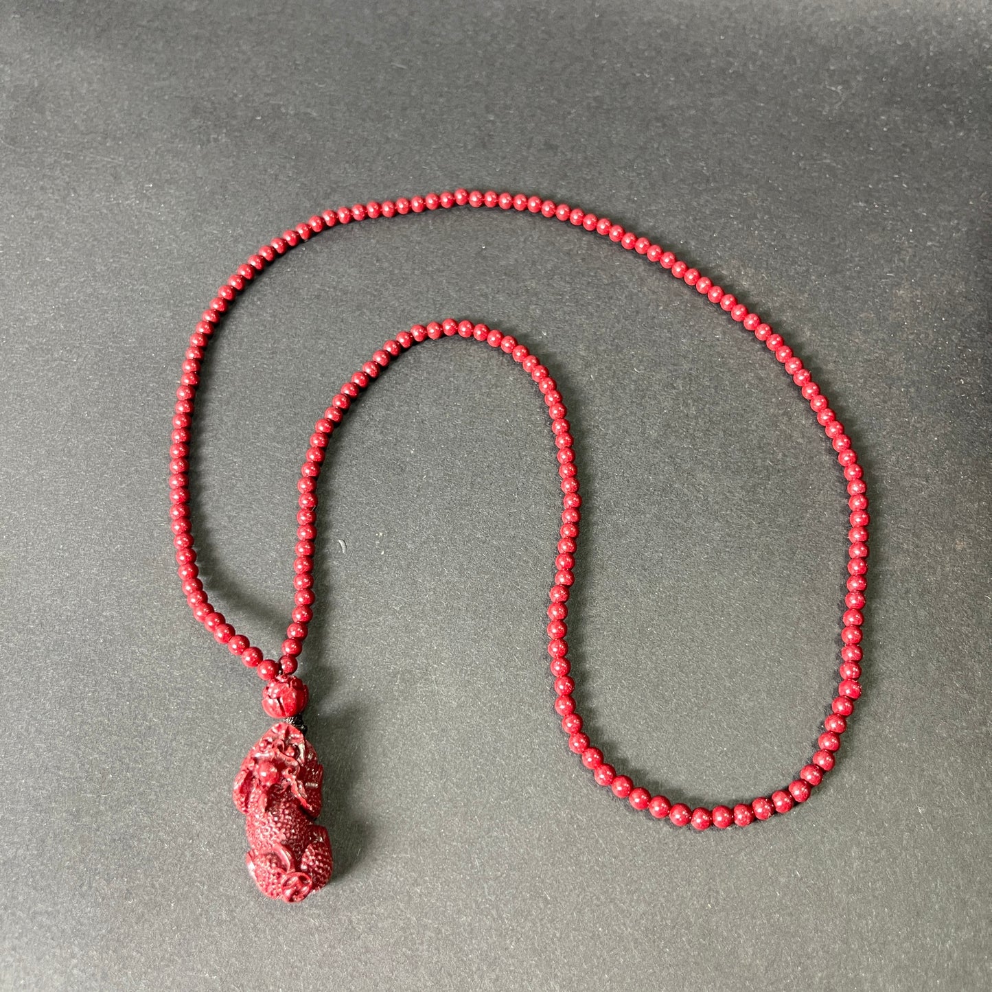 108 Beads Cinnabar Necklace with Pixiu Pendant – Wealth Guardian Mala for Prosperity, Protection & Positive Energy
