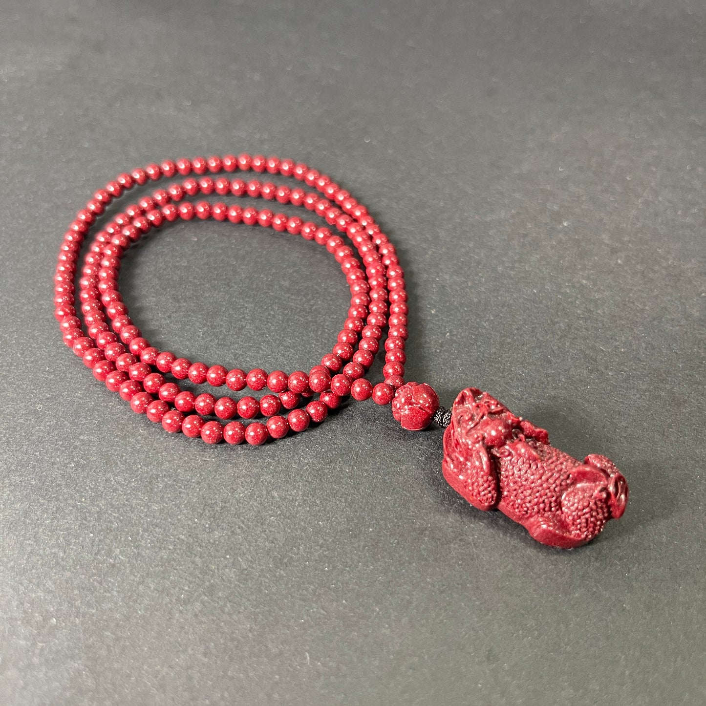 108 Beads Cinnabar Necklace with Pixiu Pendant – Wealth Guardian Mala for Prosperity, Protection & Positive Energy