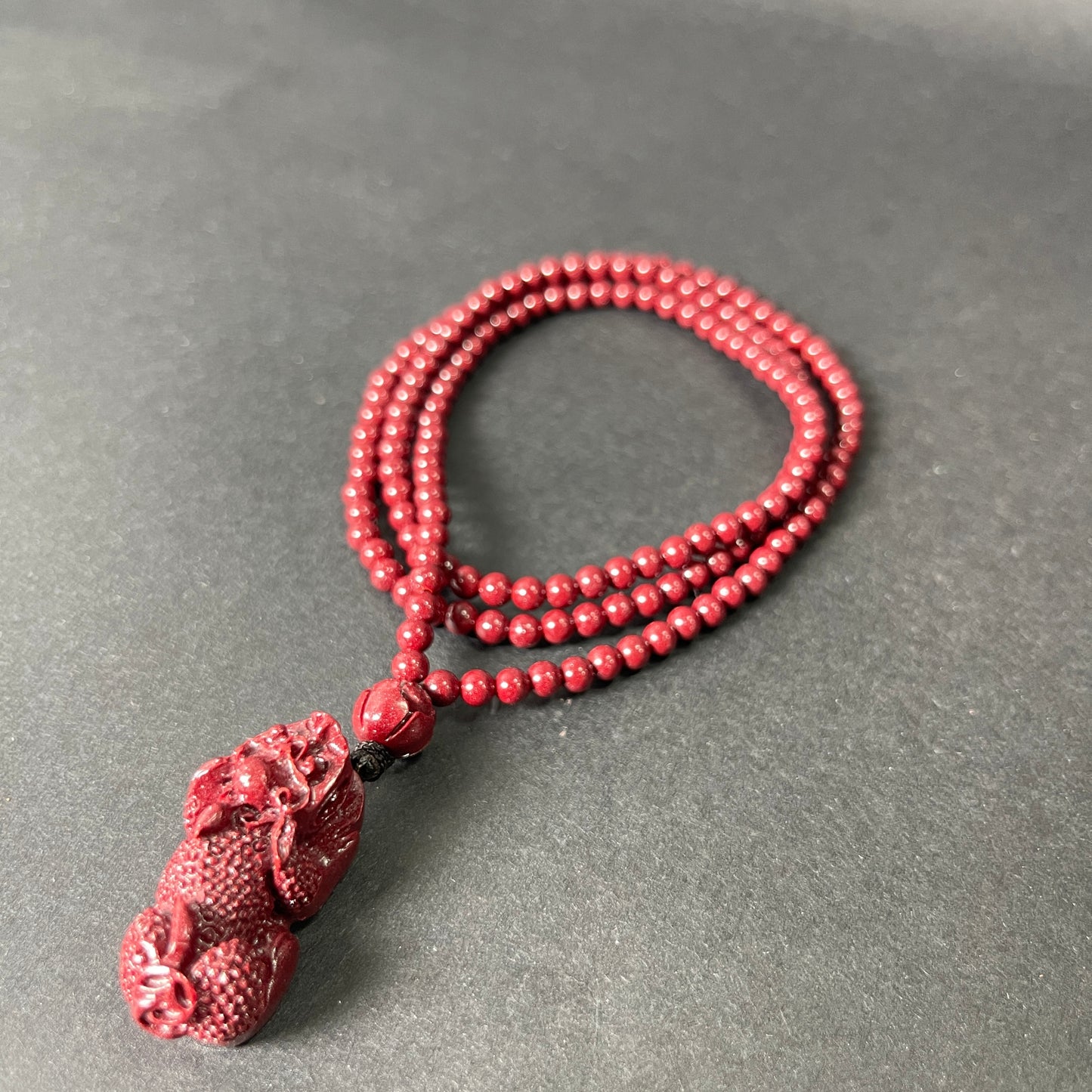 108 Beads Cinnabar Necklace with Pixiu Pendant – Wealth Guardian Mala for Prosperity, Protection & Positive Energy