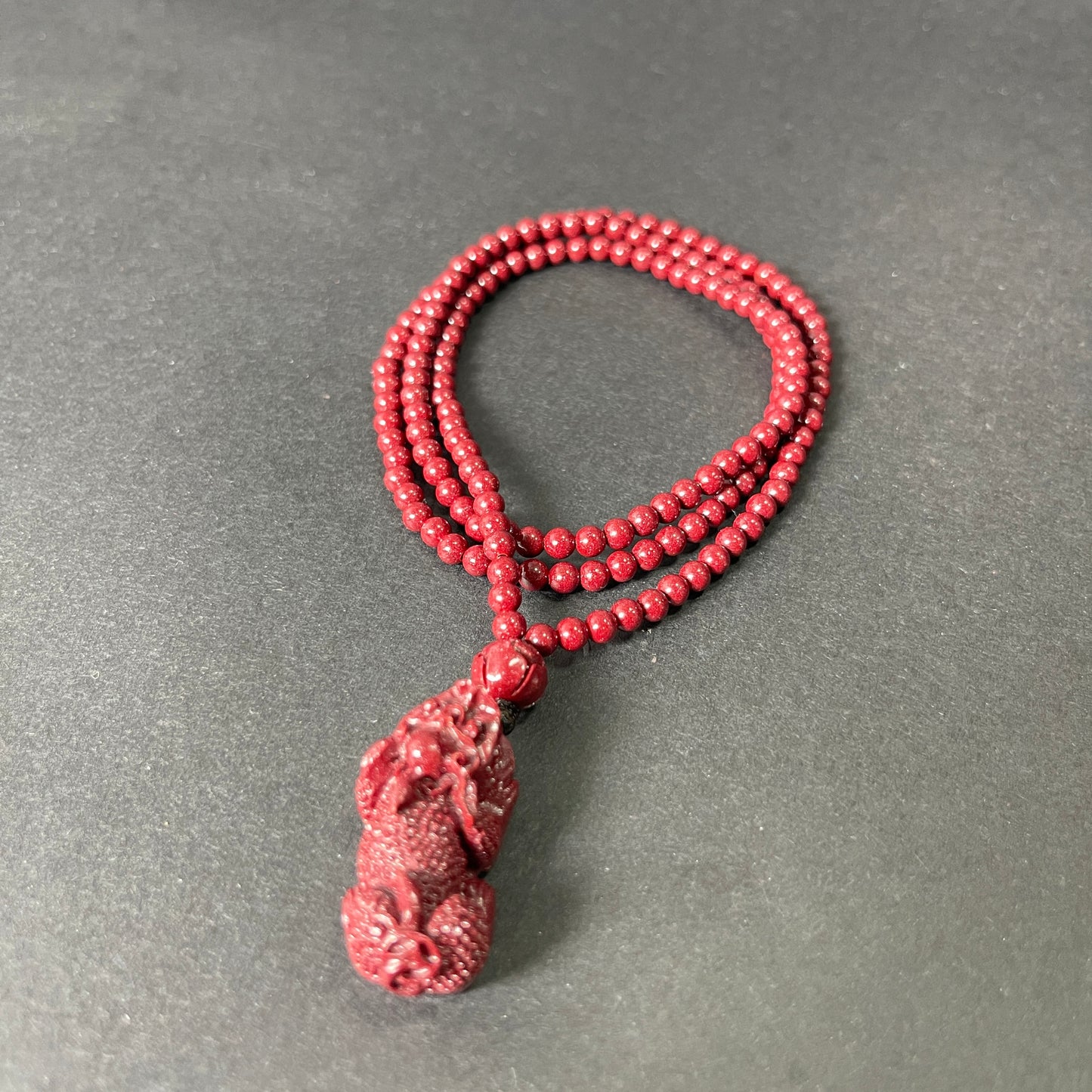 108 Beads Cinnabar Necklace with Pixiu Pendant – Wealth Guardian Mala for Prosperity, Protection & Positive Energy