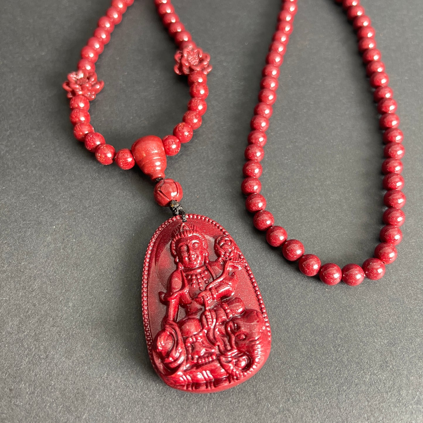 108 Cinnabar Mala Rosary Necklace with Guardian Buddha | Meditation Necklace for Protection & Spiritual Alignment
