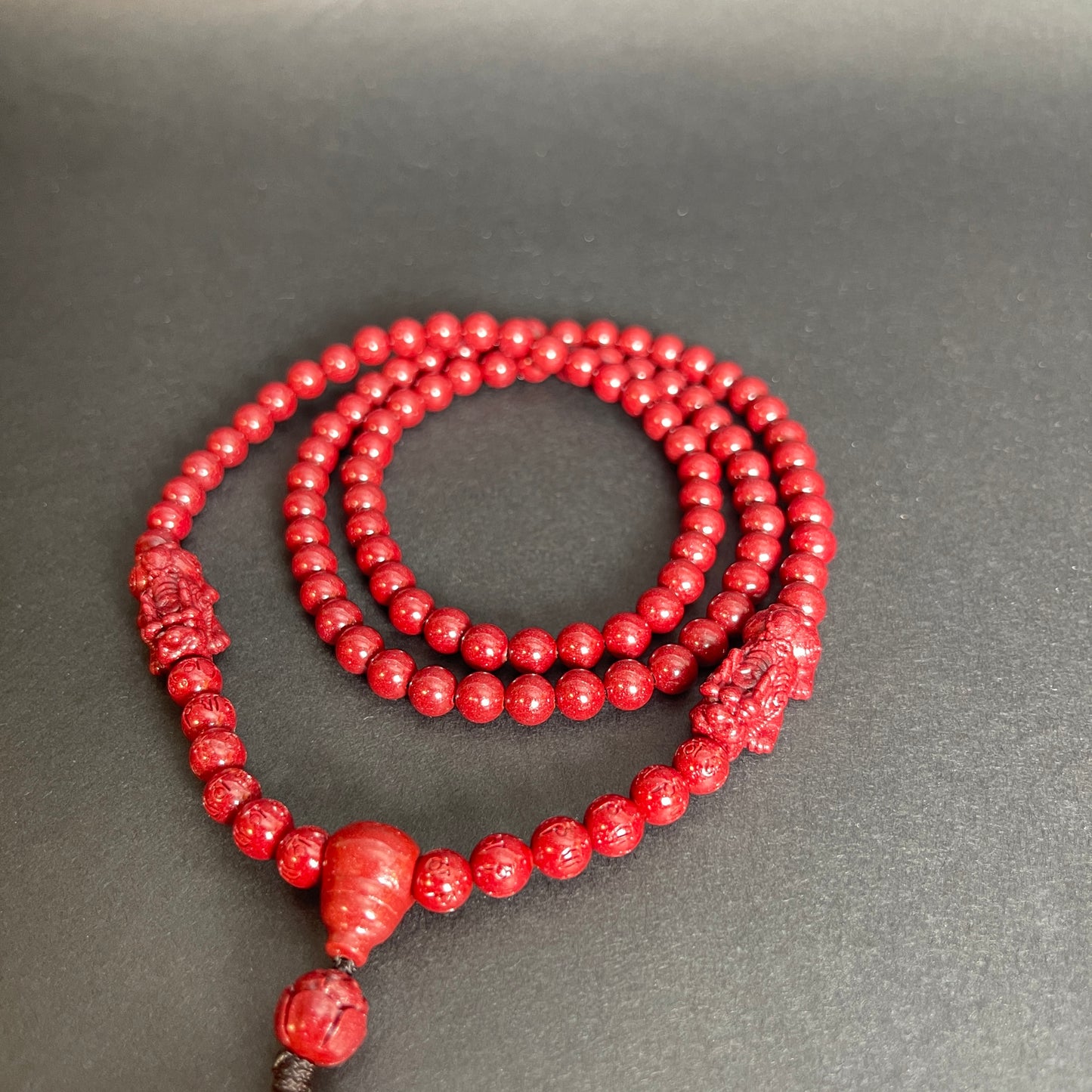108 Cinnabar Mala Rosary Necklace with Guardian Buddha | Meditation Necklace for Protection & Spiritual Alignment