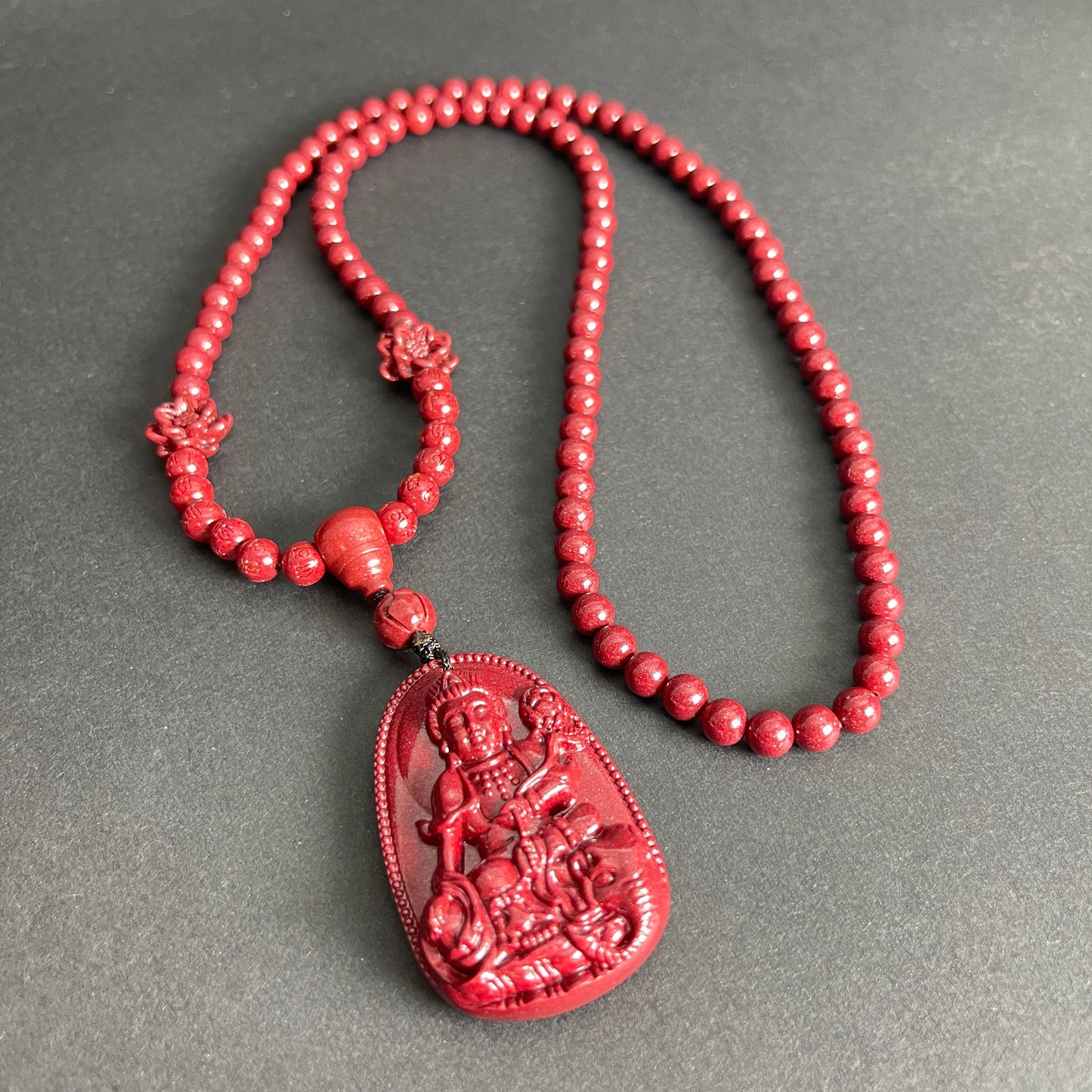 108 Cinnabar Mala Rosary Necklace with Guardian Buddha | Meditation Necklace for Protection & Spiritual Alignment