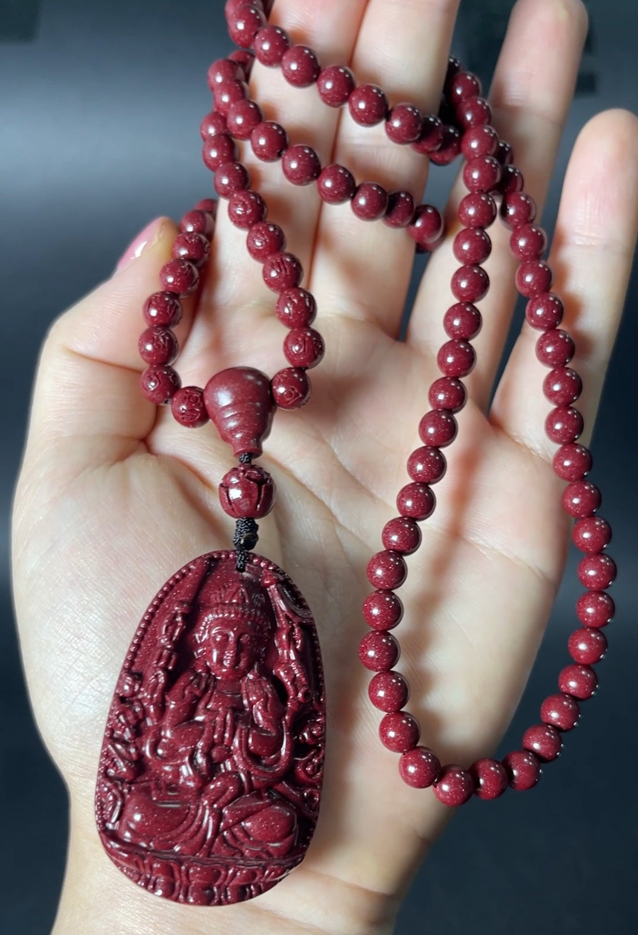 108 Cinnabar Mala Rosary Necklace with Guardian Buddha | Meditation Necklace for Protection & Spiritual Alignment
