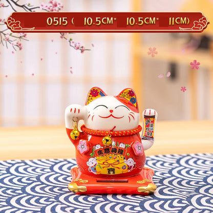 Solar Powered Lucky Cat - 4.5 Inch Waving Maneki Neko for Good Luck & Wealth