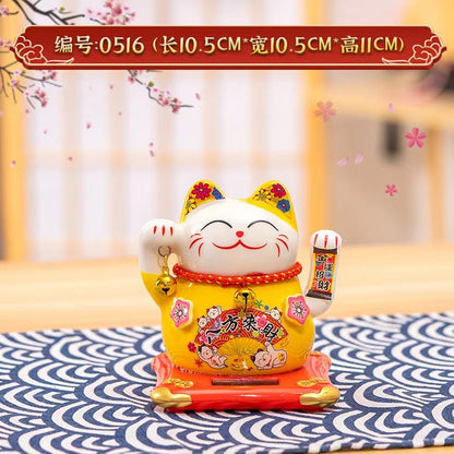 Solar Powered Lucky Cat - 4.5 Inch Waving Maneki Neko for Good Luck & Wealth