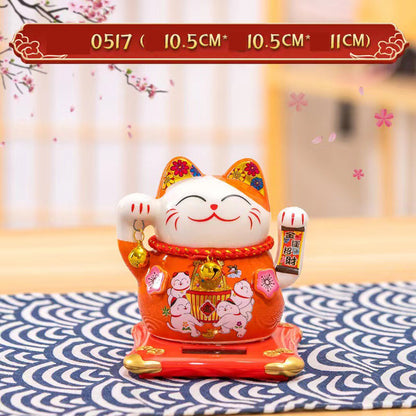 Solar Powered Lucky Cat - 4.5 Inch Waving Maneki Neko for Good Luck & Wealth