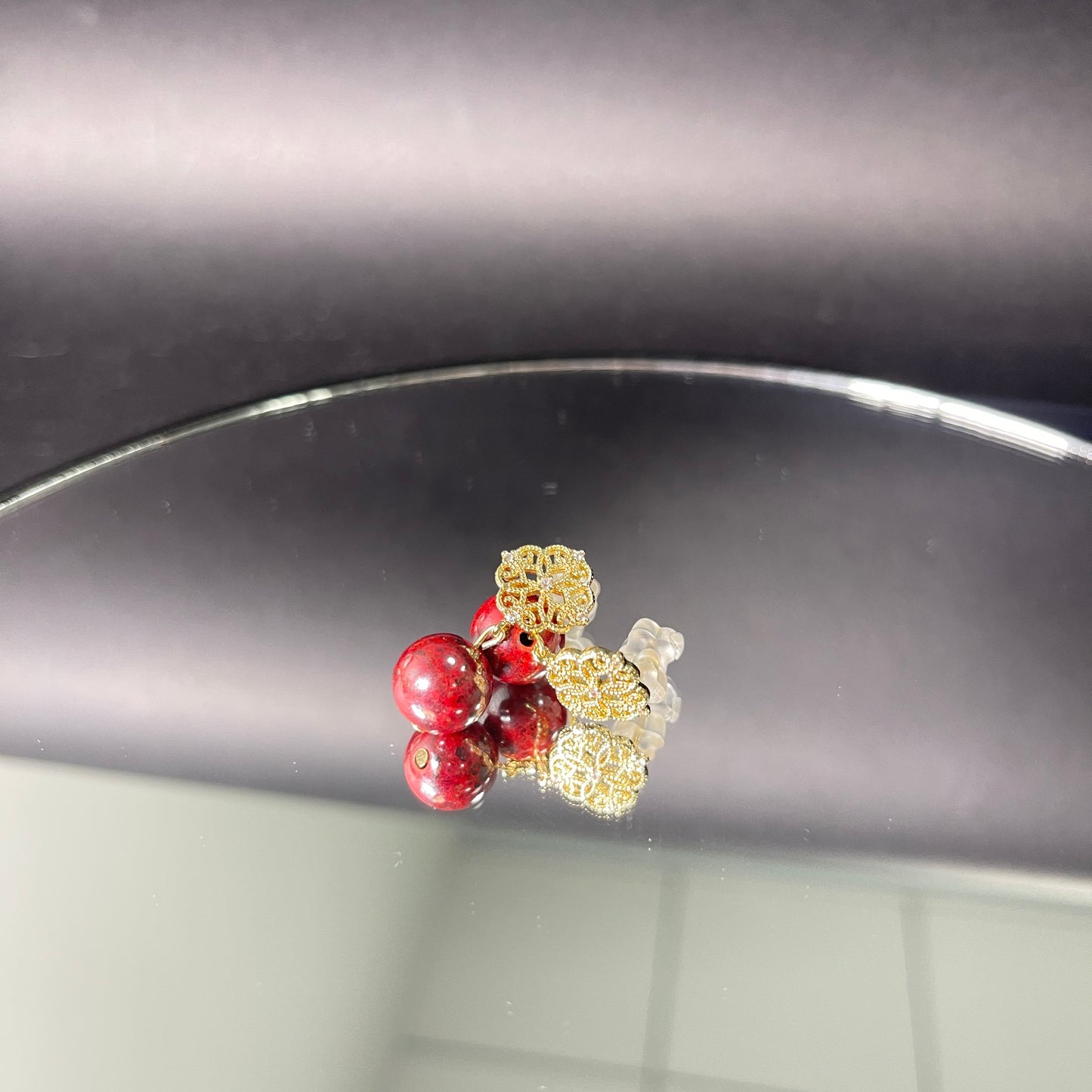 14k Gold & Deep Red Raw Cinnabar Bead Earrings – Deep Red Gemstone Drops for Vitality, Protection & Prosperity