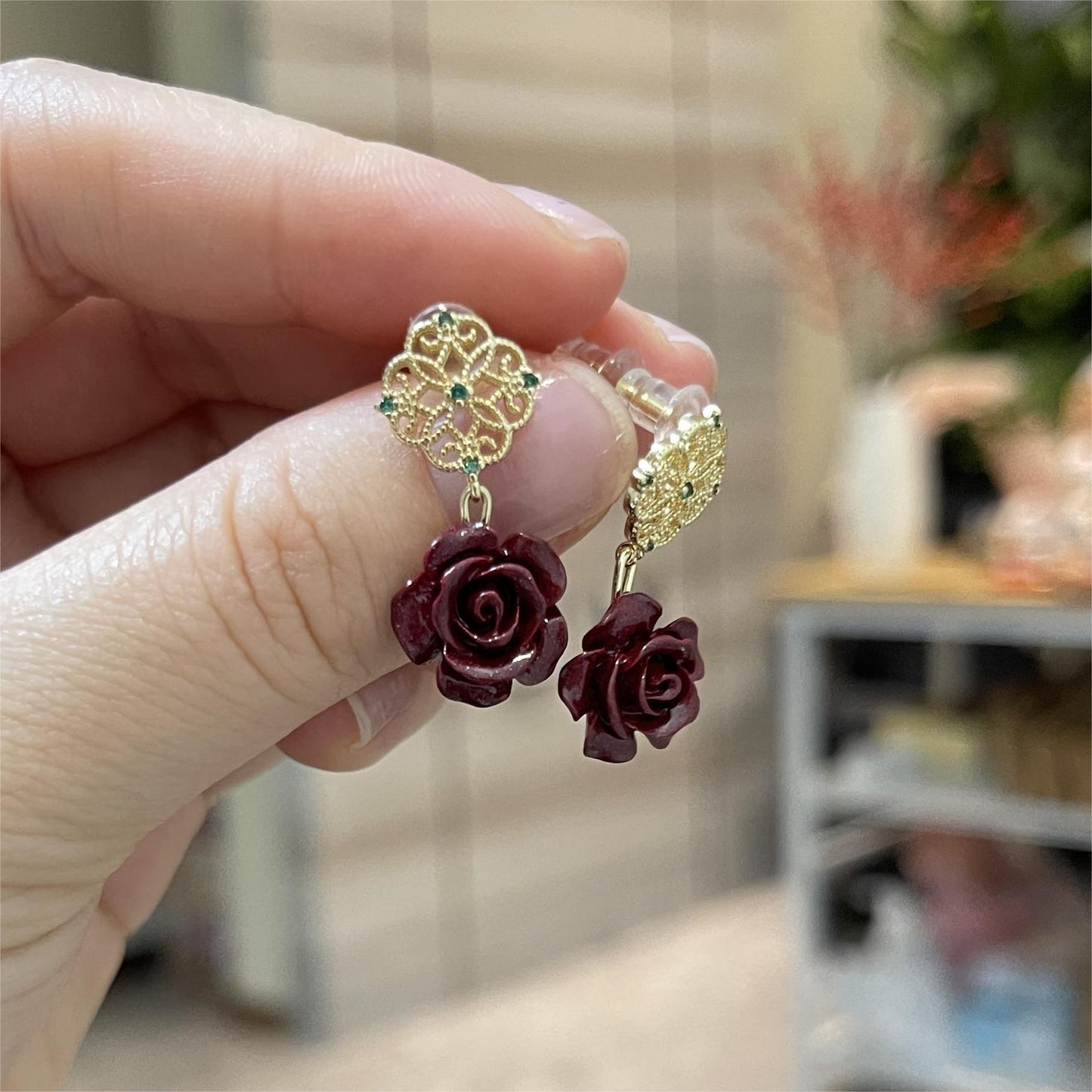 14k Gold Rose Earrings – Minimalist Floral Charm for Love, Prosperity & Positive Energy