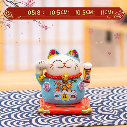 Solar Powered Lucky Cat - 4.5 Inch Waving Maneki Neko for Good Luck & Wealth