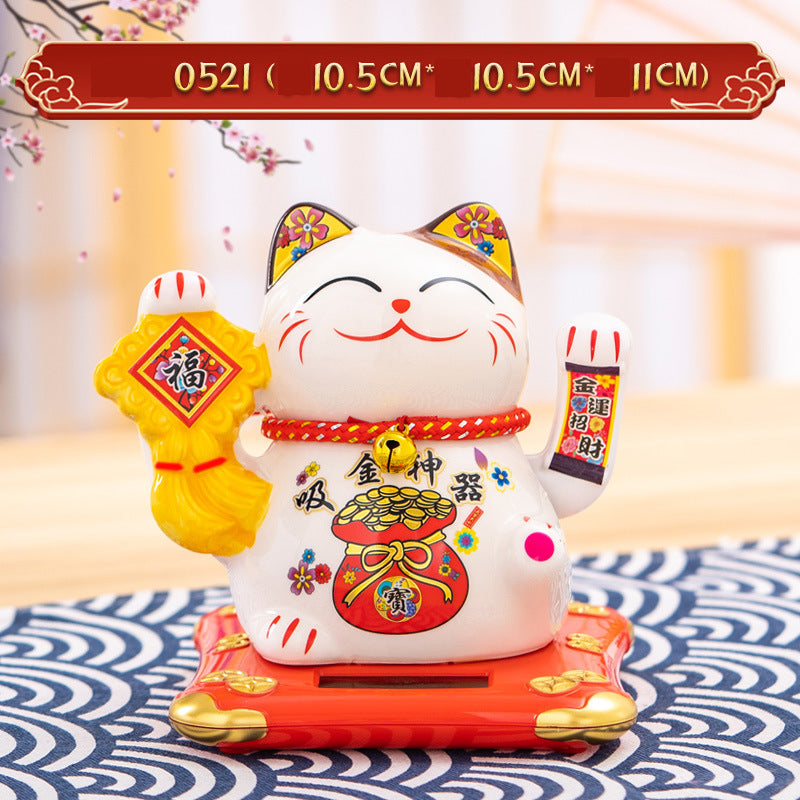 Solar Powered Lucky Cat - 4.5 Inch Waving Maneki Neko for Good Luck & Wealth