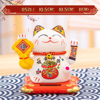 Solar Powered Lucky Cat - 4.5 Inch Waving Maneki Neko for Good Luck & Wealth