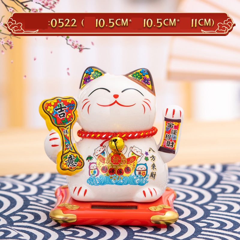 Solar Powered Lucky Cat - 4.5 Inch Waving Maneki Neko for Good Luck & Wealth