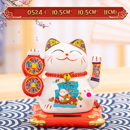 Solar Powered Lucky Cat - 4.5 Inch Waving Maneki Neko for Good Luck & Wealth