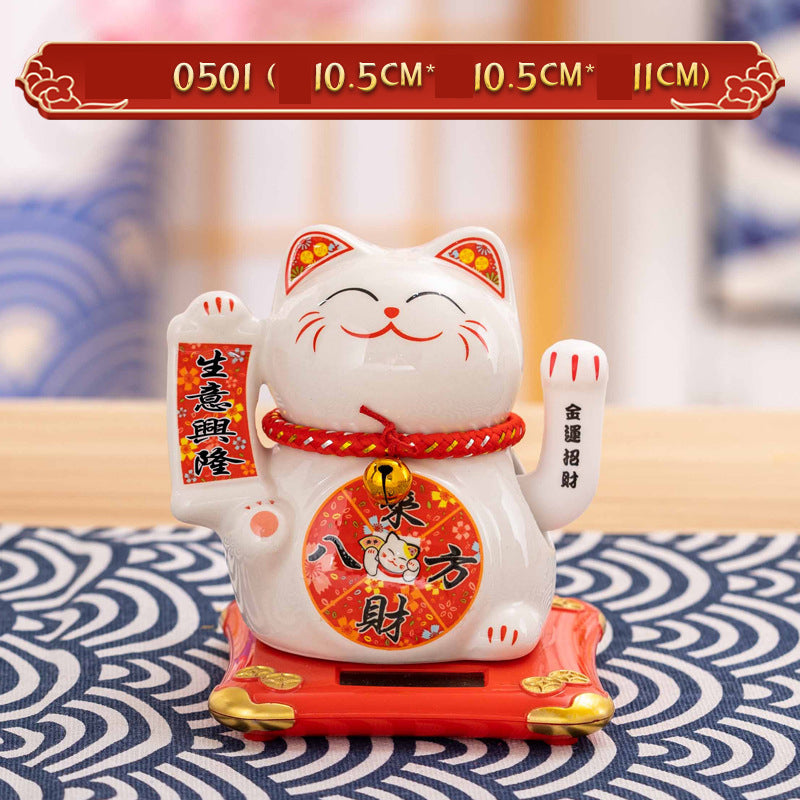 Solar Powered Lucky Cat - 4.5 Inch Waving Maneki Neko for Good Luck & Wealth