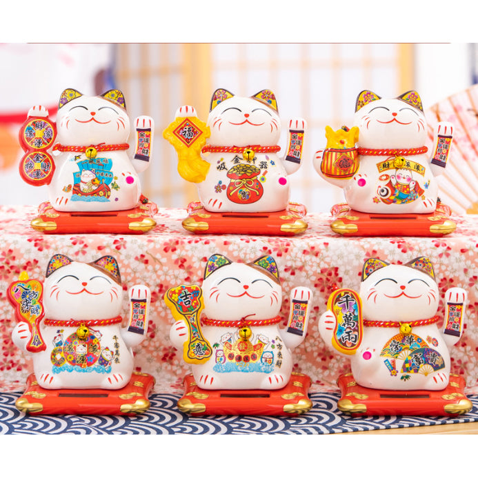 Solar Powered Lucky Cat - 4.5 Inch Waving Maneki Neko for Good Luck & Wealth