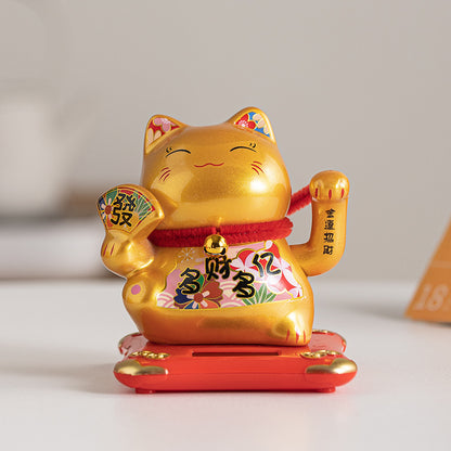 Solar Powered Lucky Cat - 4.5 Inch Waving Maneki Neko for Good Luck & Wealth