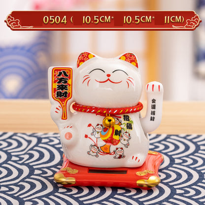 Solar Powered Lucky Cat - 4.5 Inch Waving Maneki Neko for Good Luck & Wealth