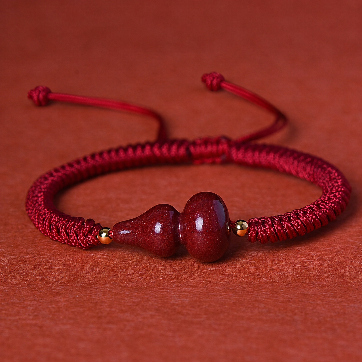 Cinnabar Gourd & Red String Bracelet - Symbol of Good Luck, ProteAction, and Prosperity, Adjustable, fits wrist sizes 13cm - 18cm