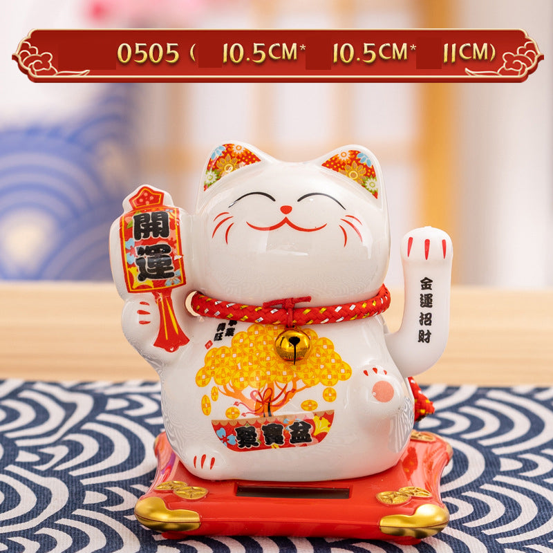Solar Powered Lucky Cat - 4.5 Inch Waving Maneki Neko for Good Luck & Wealth