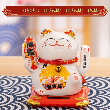 Solar Powered Lucky Cat - 4.5 Inch Waving Maneki Neko for Good Luck & Wealth