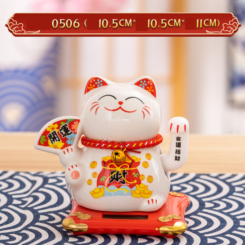 Solar Powered Lucky Cat - 4.5 Inch Waving Maneki Neko for Good Luck & Wealth