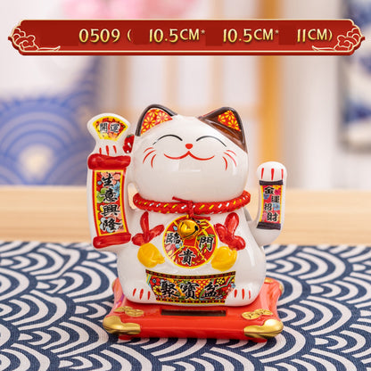 Solar Powered Lucky Cat - 4.5 Inch Waving Maneki Neko for Good Luck & Wealth