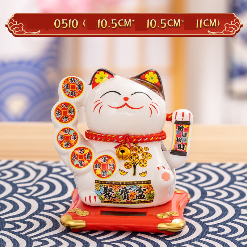 Solar Powered Lucky Cat - 4.5 Inch Waving Maneki Neko for Good Luck & Wealth