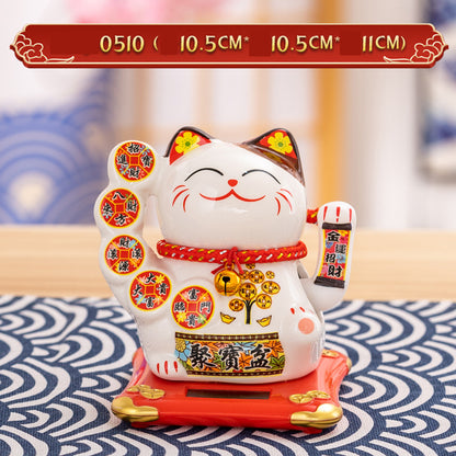 Solar Powered Lucky Cat - 4.5 Inch Waving Maneki Neko for Good Luck & Wealth