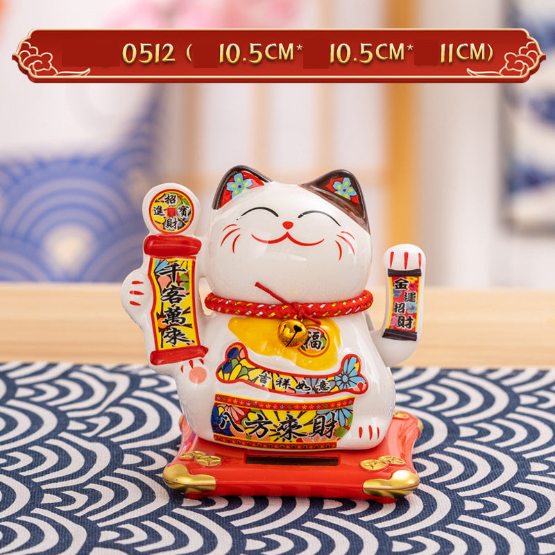 Solar Powered Lucky Cat - 4.5 Inch Waving Maneki Neko for Good Luck & Wealth