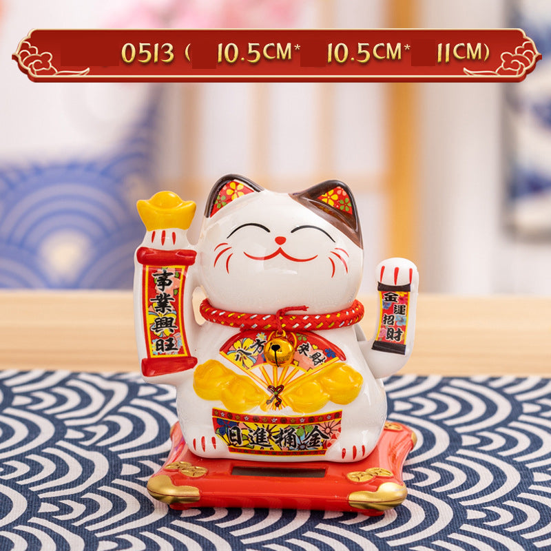 Solar Powered Lucky Cat - 4.5 Inch Waving Maneki Neko for Good Luck & Wealth