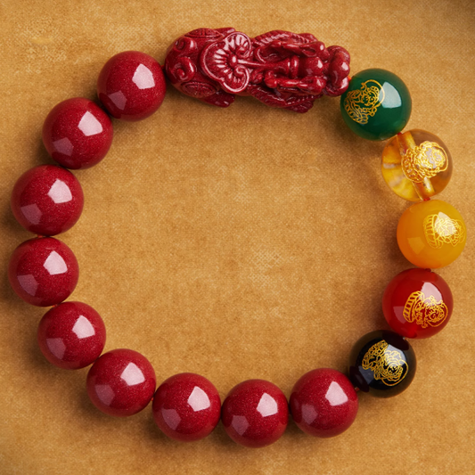 Handmade Cinnabar Bracelet with Pi Xiu and Five Wealth Gods - Prosperity, Protection, and Good Fortune Jewelry