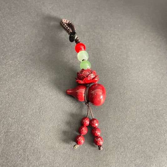 Lotus & Gourd Cinnabar Car Charm – Handmade Energy Accessory for Protection, Clarity & Safe