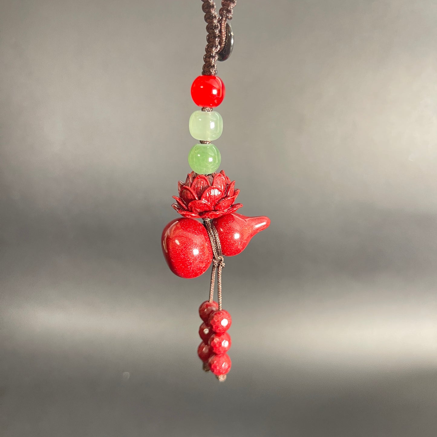 Lotus & Gourd Cinnabar Car Charm – Handmade Energy Accessory for Protection, Clarity & Safe
