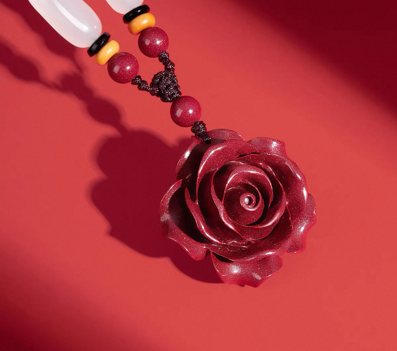 Cinnabar Rose Pendant Necklace for Love & Positive Energy - Bold Red Statement Necklace, Handcrafted Jewelry Gift for Women