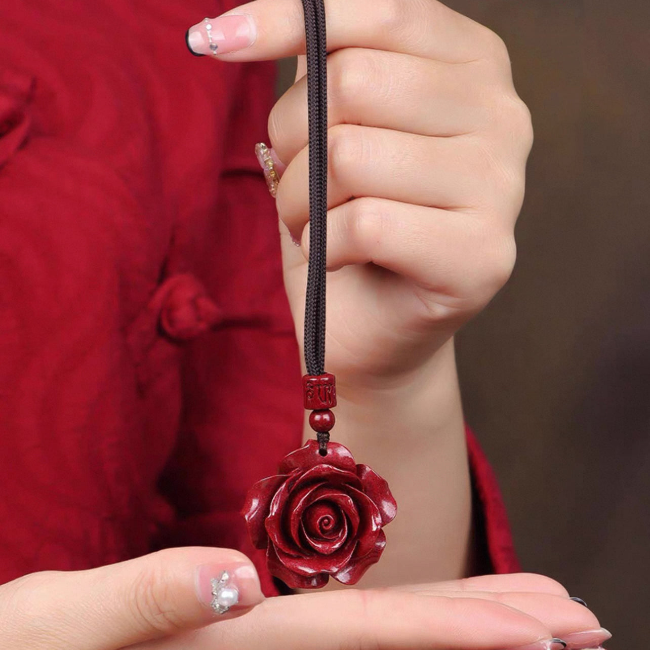 Cinnabar Rose Pendant Necklace for Love & Positive Energy - Bold Red Statement Necklace, Handcrafted Jewelry Gift for Women