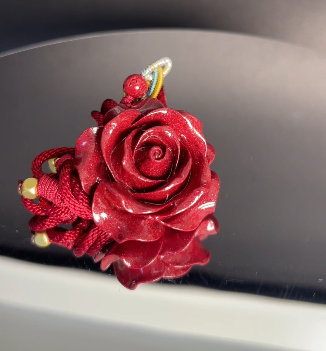 Cinnabar Rose Pendant Necklace for Love & Positive Energy - Bold Red Statement Necklace, Handcrafted Jewelry Gift for Women