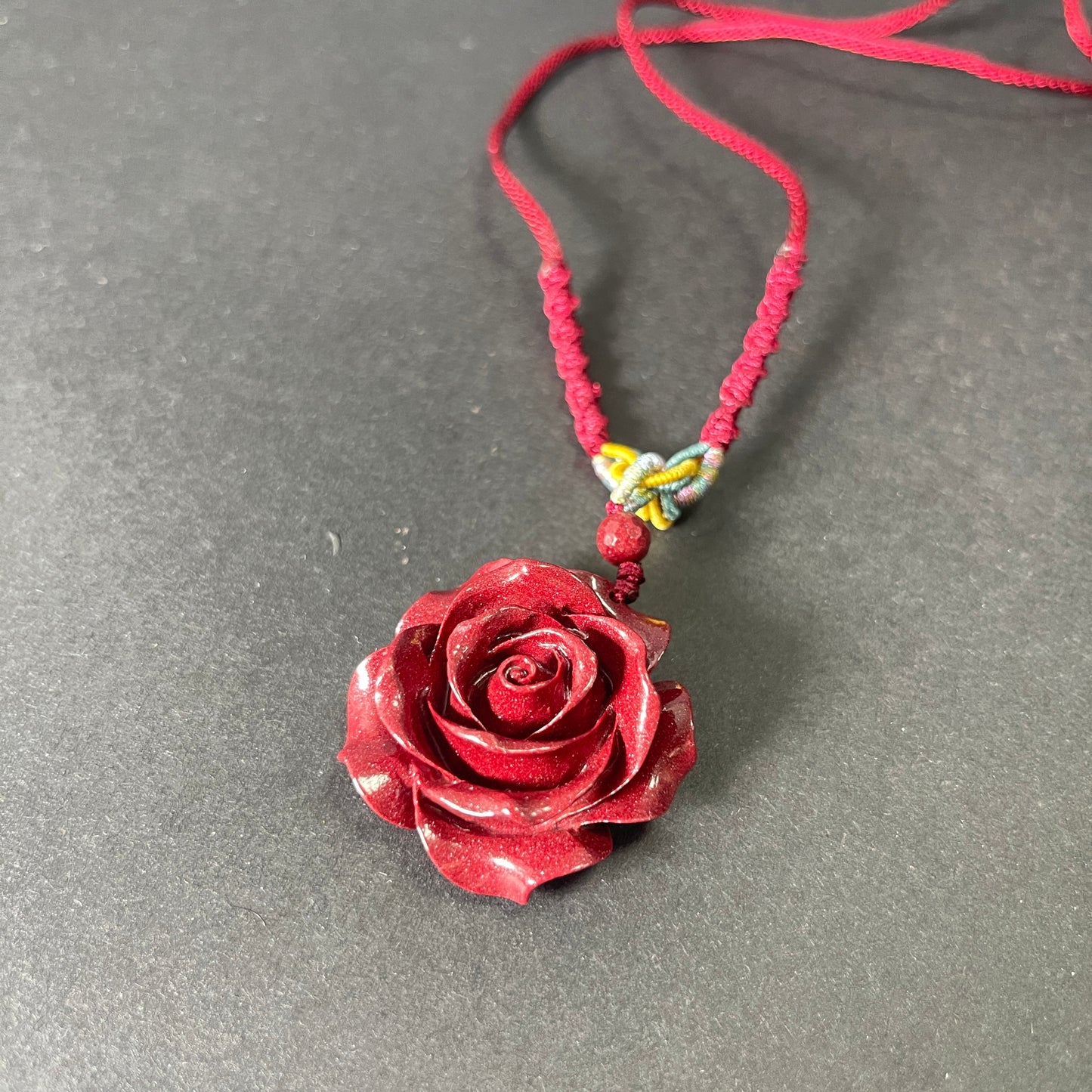 Cinnabar Rose Pendant Necklace for Love & Positive Energy - Bold Red Statement Necklace, Handcrafted Jewelry Gift for Women