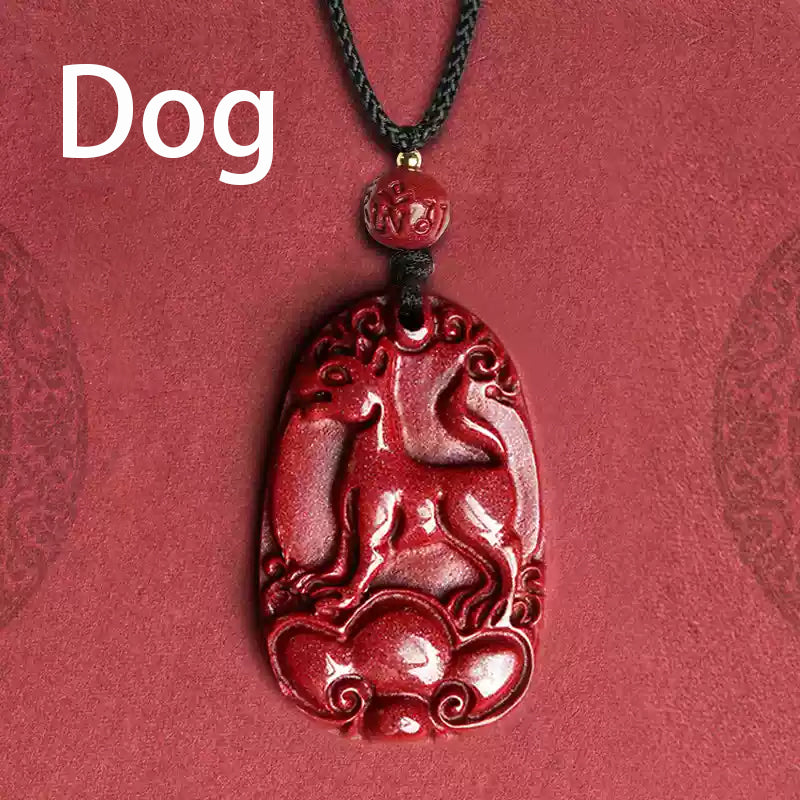 108 Cinnabar Mala Rosary with Guardian Animal Pendant - Personalized Meditation Necklace for Protection & Spiritual Growth
