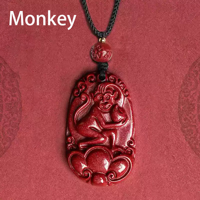 108 Cinnabar Mala Rosary with Guardian Animal Pendant - Personalized Meditation Necklace for Protection & Spiritual Growth