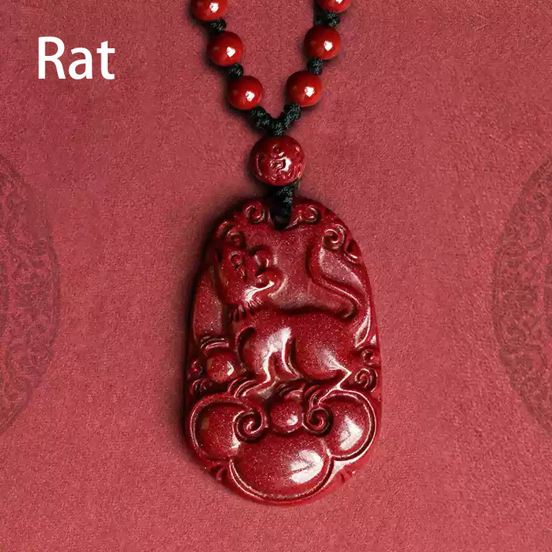 108 Cinnabar Mala Rosary with Guardian Animal Pendant - Personalized Meditation Necklace for Protection & Spiritual Growth