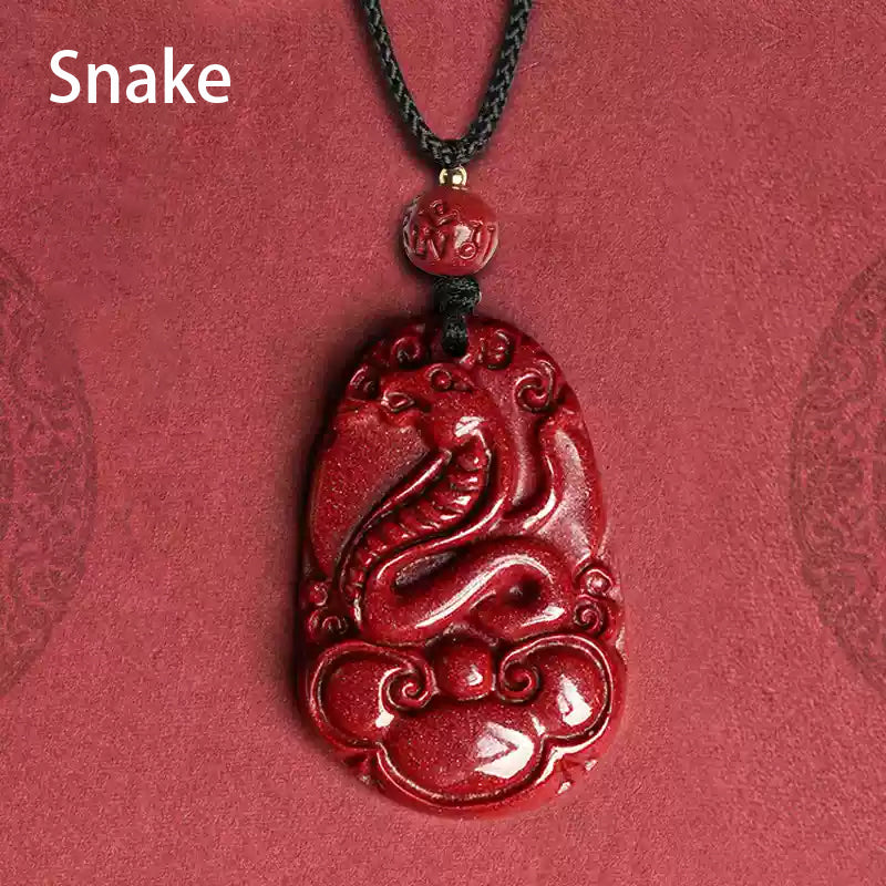 108 Cinnabar Mala Rosary with Guardian Animal Pendant - Personalized Meditation Necklace for Protection & Spiritual Growth