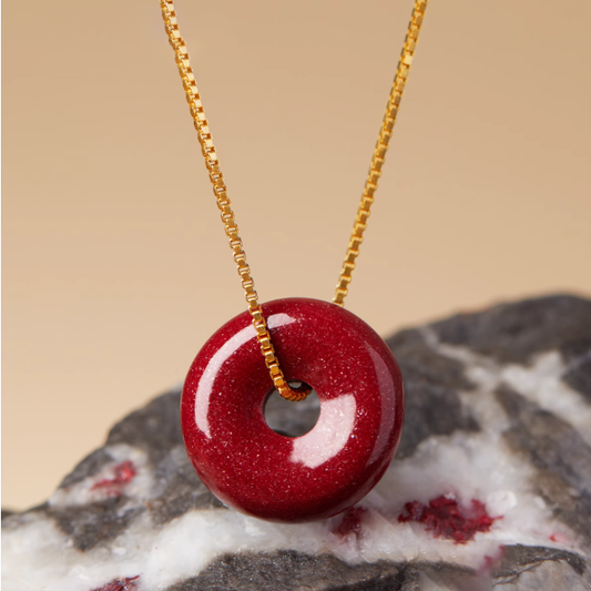 24K Gold Cinnabar Guardian Vortex Pendant – Ancient Chinese Energy Disc Necklace for Modern Protection & Mindfulness