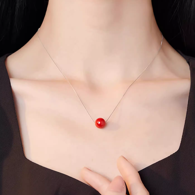 Minimalist Cinnabar Bead Silver Necklace – Handmade Talisman for Protection, Love & Abundance
