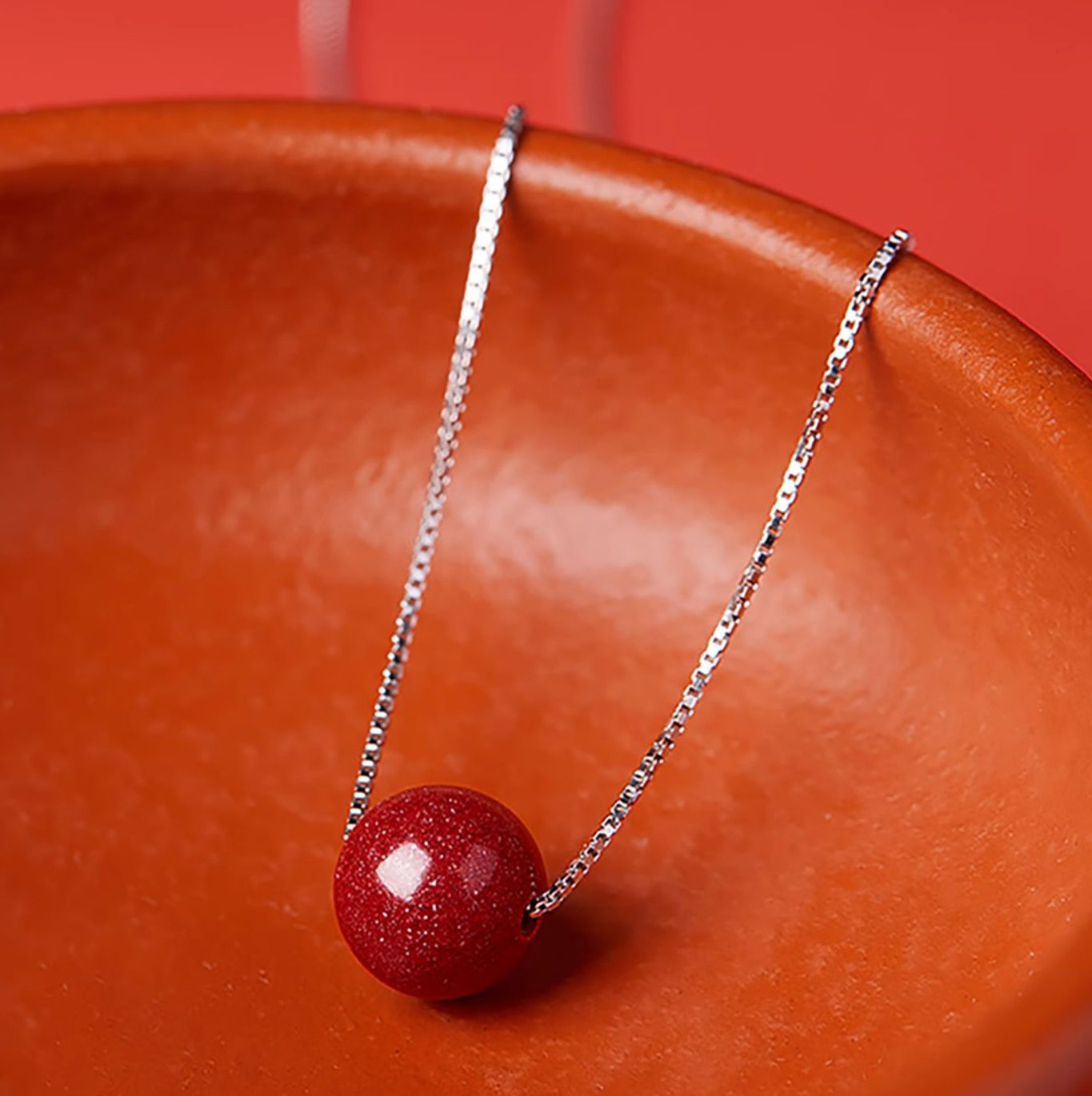 Minimalist Cinnabar Bead Silver Necklace – Handmade Talisman for Protection, Love & Abundance