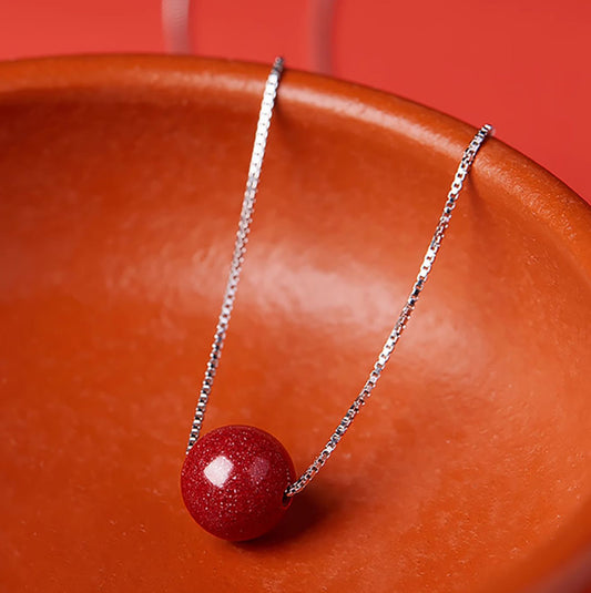 Minimalist Cinnabar Bead Silver Necklace – Handmade Talisman for Protection, Love & Abundance